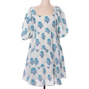 Victoria Dunn Blue White puff sleeve dress XS